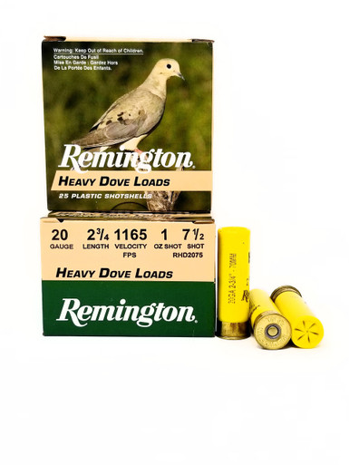 Remington 20 Gauge Ammunition Heavy Dove Load RHD2075 2-3/4” 7-1/2 Shot 1oz 1165fps Case of 250 Rounds