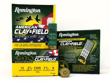 Remington 12 Gauge Ammunition American Clay & Field HT128 2-3/4" 8 Shot 1-1/8oz 1200fps Case of 250 Rounds