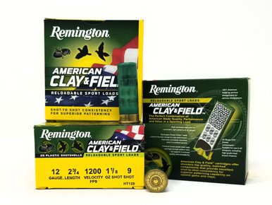 Remington 12 Gauge Ammunition American Clay & Field HT129 2-3/4" 9 Shot 1-1/8oz 1200fps Case of 250 Rounds