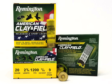 Remington 20 Gauge Ammunition American Clay & Field HT209 2-3/4" 9 Shot 7/8oz 1200fps Case of 250 Rounds