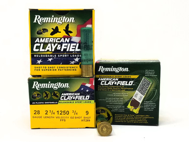 Remington 28 Gauge Ammunition American Clay & Field HT289 2-3/4" 9 Shot 3/4oz 1250fps Case of 250 Rounds