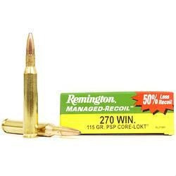 Remington 270 Win Ammunition Managed Recoil RL270W2 115 Grain Pointed Soft Point Core-Lokt 20 rounds
