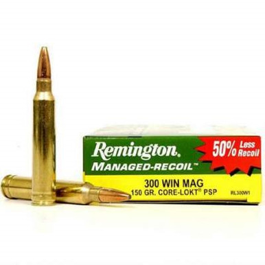 Remington 300 Win Mag Ammunition Managed Recoil RL300W1 150 Grain Pointed Soft Point Core-Lokt 20 rounds