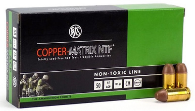 RWS 45 Auto Ammunition 135 Grain Frangible Copper Matrix 50 Rounds