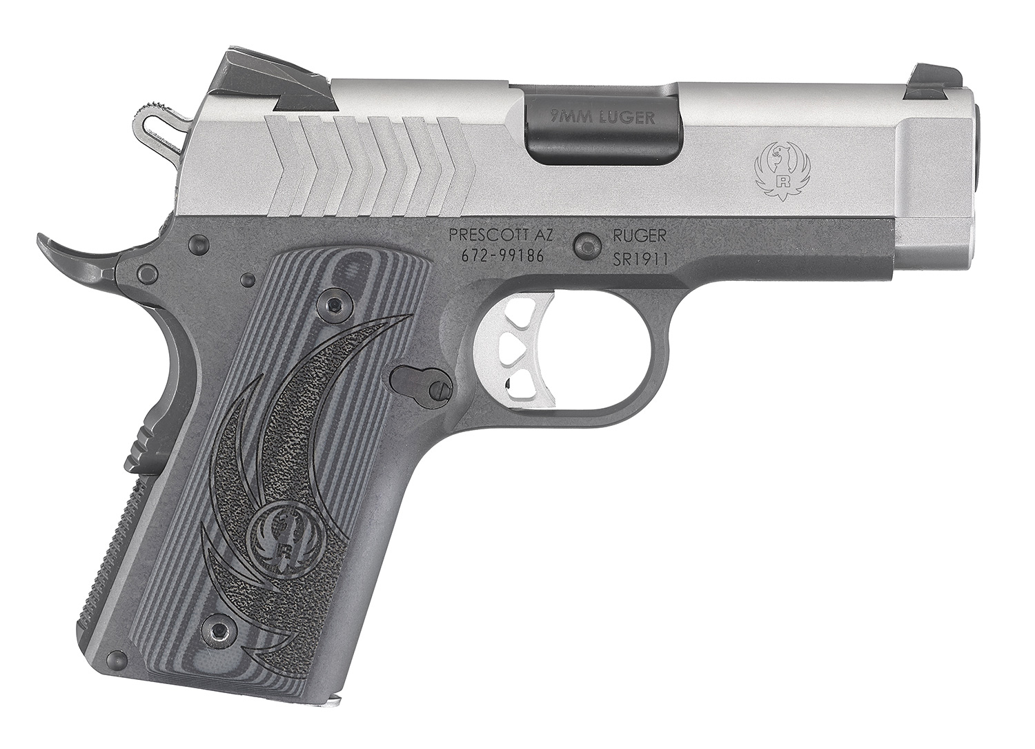 Ruger SR1911 Lightweight Officer Style 9mm Luger 3.6" Barrel Deluxe Checkered G10 Grip Semi-Automatic Pistol #6758