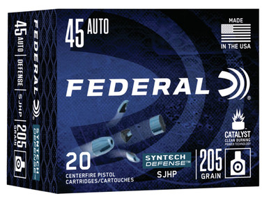 Federal 45 Auto Ammunition S45SJT1 Syntech 205 Grain Semi-Jacketed Hollow Point 20 Rounds
