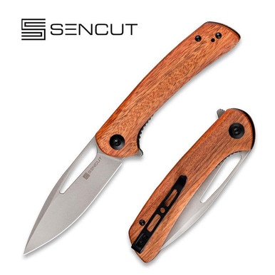 Sencut Knives SA07A Honoris Flipper Knife - 3.47" Stonewashed Drop Point Blade, Cuibourtia Wood Handles