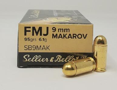 Sellier & Bellot 9mm MAKAROV (NOT LUGER) Ammunition SB9MAK 95 Grain Full Metal Jacket 50 Rounds