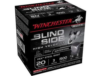 Winchester 20 GA Ammunition Blind SideSBS203HV33" 7/8 oz #3 1500fps Non-Toxic Steel Shot 250 rounds