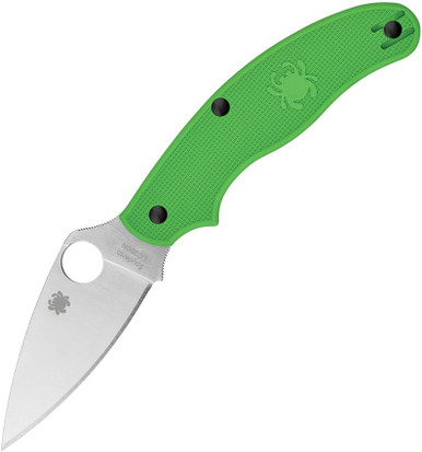 Spyderco UK Penknife Salt Folding Knife - 3" LC200N Leaf Shaped Plain Blade, Green FRN Handles, Slipjoint - C94PGR
