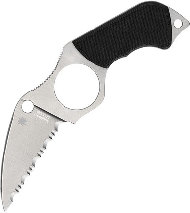Spyderco Swick 5 Large Hole Fixed Blade Neck Knife - 2.73" LC200N Wharncliffe Serrated Blade, Black G10 Handles, Boltaron Sheath with G-Clip - FB14S5