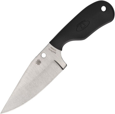 Spyderco Fred Perrin Subway Bowie Fixed Blade Knife - 2.8" LC200N Satin Plain Blade, Black FRN Handles, Boltaron Sheath - FB48PBBK