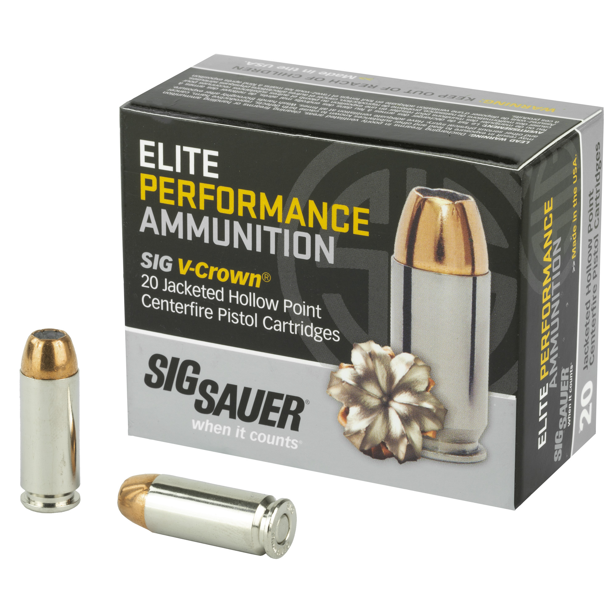 Sig Sauer Elite Performance 10mm Auto Ammo 180 grain V-Crown JHP Case of 200 Rounds E10MM1-20
