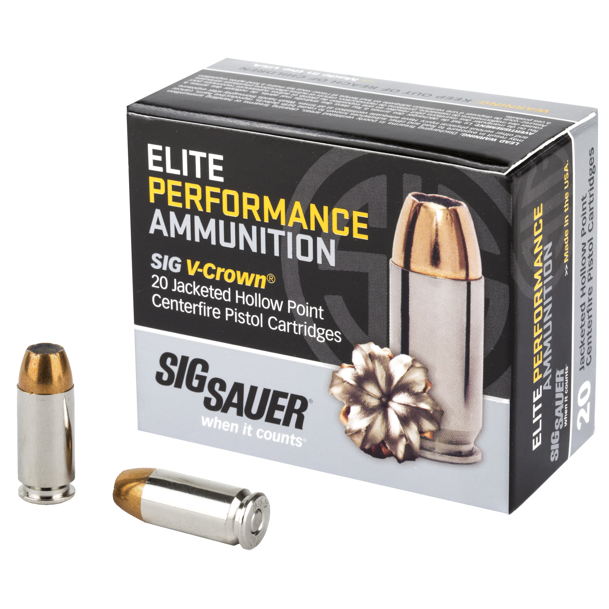 Sig Sauer Elite Performance 40 S&W Ammo 165 grain V-Crown JHP Case of 200 Rounds E40SW1-20