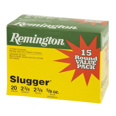 Remington 20 Gauge Ammunition Slugger SP20RS15 2-3/4” Slug 5/8oz 1580fps Value Pack of 15 Rounds