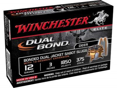 Winchester 12 Gauge Dual Bond Ammunition SSDB123 3" 375 Grain Jacketed Hollow Point Slug 1850fps 5 rounds