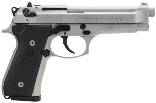 Beretta 92FS Inox Full Size Frame 9mm 10rd,4.90" Satin Steel Barrel, Satin Stainless Steel Serrated Slide, Satin Anodized Aluminum Frame, Black Stippled Rubber Grip