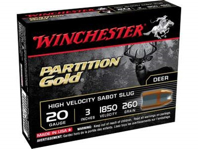 Winchester 20 Gauge Ammunition SSP203 3" 260 Grain Partition Gold Sabot Slug 1850fps 5 rounds