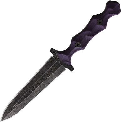 Stroup Knives Dagger Fixed Blade - 4.25" 1095 Hand Carved Double Edge Dagger Blade, Milled Purple G10 Handles, Kydex Sheath - DAG-P-G10-S