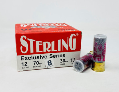 Sterling 12 Gauge Ammunition STLRG1230G8FW 2-3/4" 1-1/16 oz #8 Shot CASE 250 Rounds