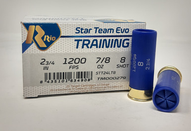 Rio Star Team Training 12 Gauge Ammunition STT24LT8CASE 2-3/4" #8 Shot 7/8oz 1200fps CASE 250 Rounds