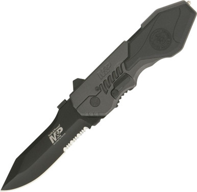 Smith & Wesson SWMP4LS M&P MAGIC Assisted Flipper - 3.6" Black Combo Blade, Black Aluminum Handles with Rubber Inlay, Liner Lock