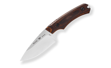 Buck 664 Alpha Hunter Fixed Blade Knife - 3.625" S35VN Satin Drop Point, Layered Richlite Handles, Leather Sheath - 13465