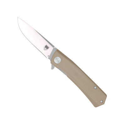 CobraTec Knives Serpent Folding Knife - 3" D2 Drop Point Satin Blade, Tan G10 Handles