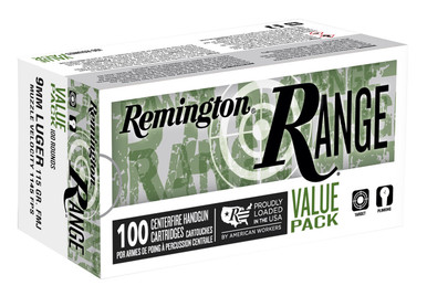 Remington 9mm Luger Ammunition T9MM3B 115 Grain Full Metal Jacket 100 Rounds