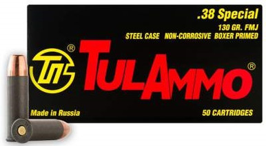 Tula 38 Special Ammunition 130 Grain Full Metal Jacket Steel 50 rounds