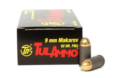 Tula 9x18 Makarov Ammunition TA918092 92 Grain Full Metal Jacket 50 Rounds