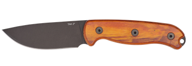 Ontario TAK-2 Fixed Blade Knife - 4.2" 1075 Black Drop Point, Stabilized Hardwood Handles, Leather Sheath - 8664