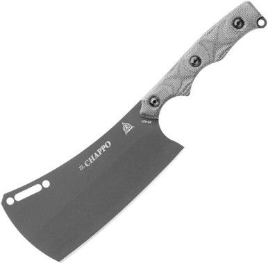 TOPS Knives El Chappo Mini Cleaver - 3.38" Sniper Gray Cleaver Blade, Black Canvas Micarta Handle, Black Kydex Sheath