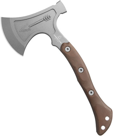 TOPS Knives Hammer Hawk Axe - 14.5" Overall, Tungsten Cerakote Axe Head, Green Canvas Micarta Handles, Brown Leather Sheath - HAMH-03