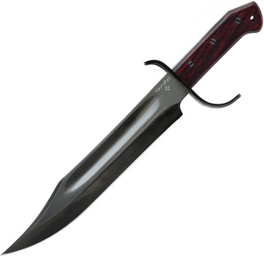United Cutlery Honshu Pioneer Bowie Fixed Blade - 12.38" 1075HC Blued Clip Point Blade, Wood Handle, Black Leather Sheath