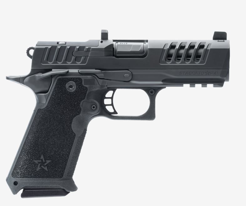 Staccato HD P4 2011 Pistol Premium Package 20-2200-000106-01, 9mm, 4", Textured Polymer Grips, DLC Black Finish, DLC Barrel, X-Serrations, Optic Ready, 18 Rds