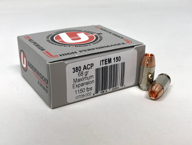 Underwood 380 ACP Ammunition 68 Grain Maximum Expansion UW150 20 Rounds