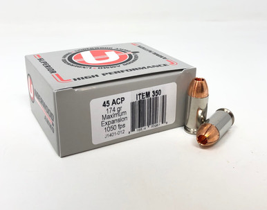 Underwood 45 ACP Ammunition 174 Grain Maximum Expansion UW350 20 Rounds