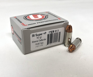 Underwood 38 Super +P Ammunition 90 Grain Xtreme Defender UW813 20 Rounds