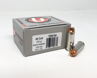 Underwood 45 Colt Ammunition 250 Grain Xtreme Penetrator UW838 20 Rounds