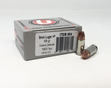Underwood 9mm Luger +P Ammunition 68 Grain Xtreme Defender UW864 20 Rounds