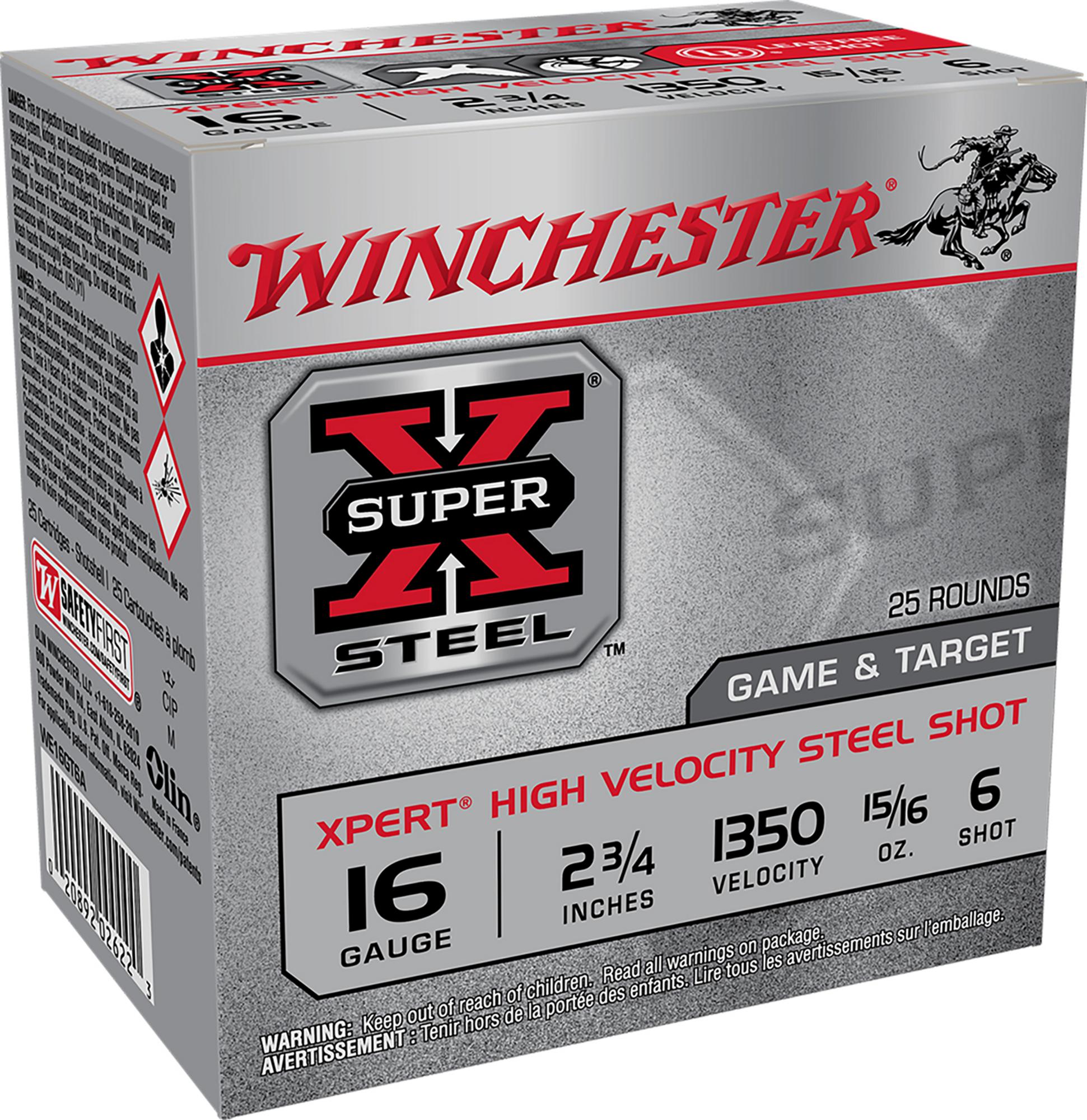 Winchester Super Xpert High Velocity Shotshells WE16GT6A, 16 Gauge, 2-3/4", 15/16 oz, 1350 fps, #6 Steel , 25 Rds/box