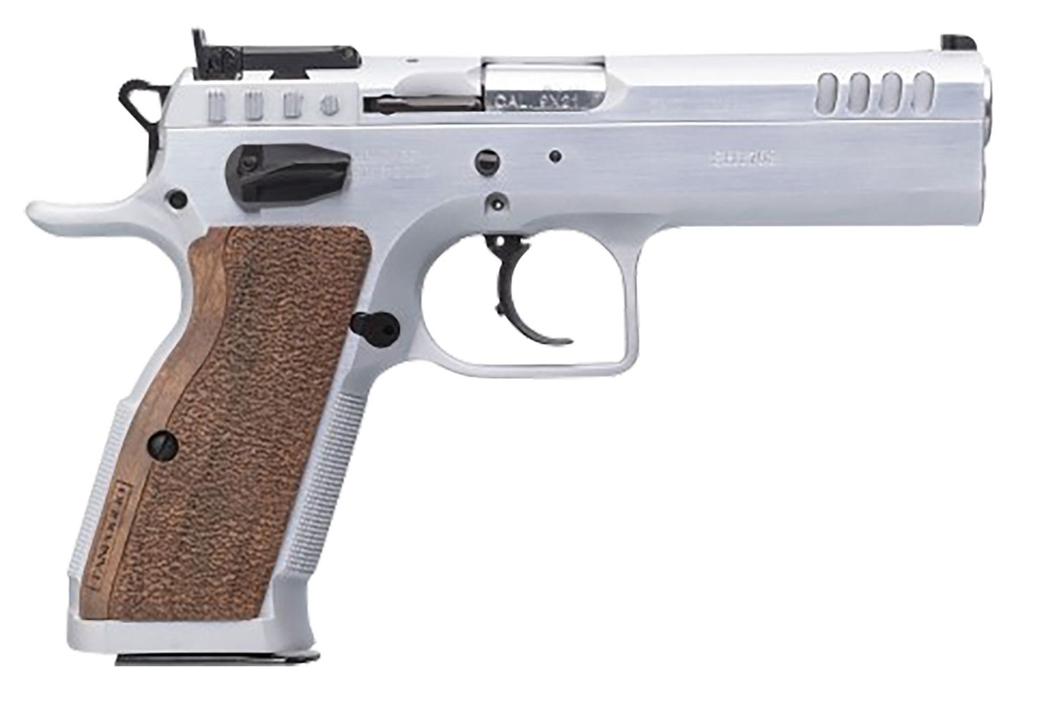 EAA Stock II Competition Pistol TFSTOCK245, 45 ACP, 4.44in, Brown Polymer Grips, Stainless Finish, 10 Rds