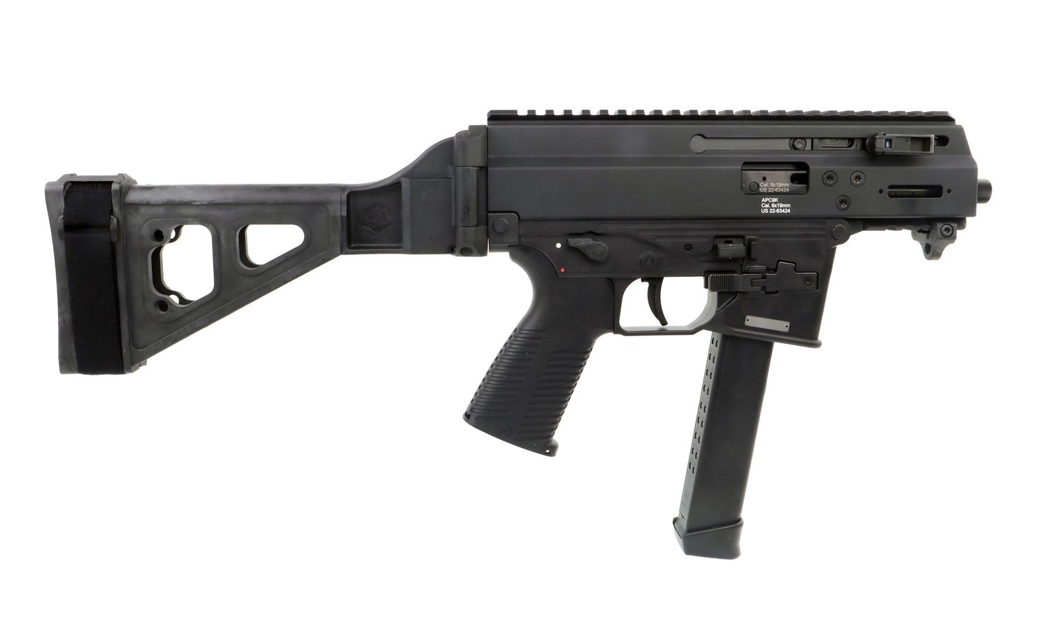 B&T APC9K Pro Semi-Auto Pistol BT-36045-G WB, 9mm, 5.5 in, Black Finish, 33 Rds