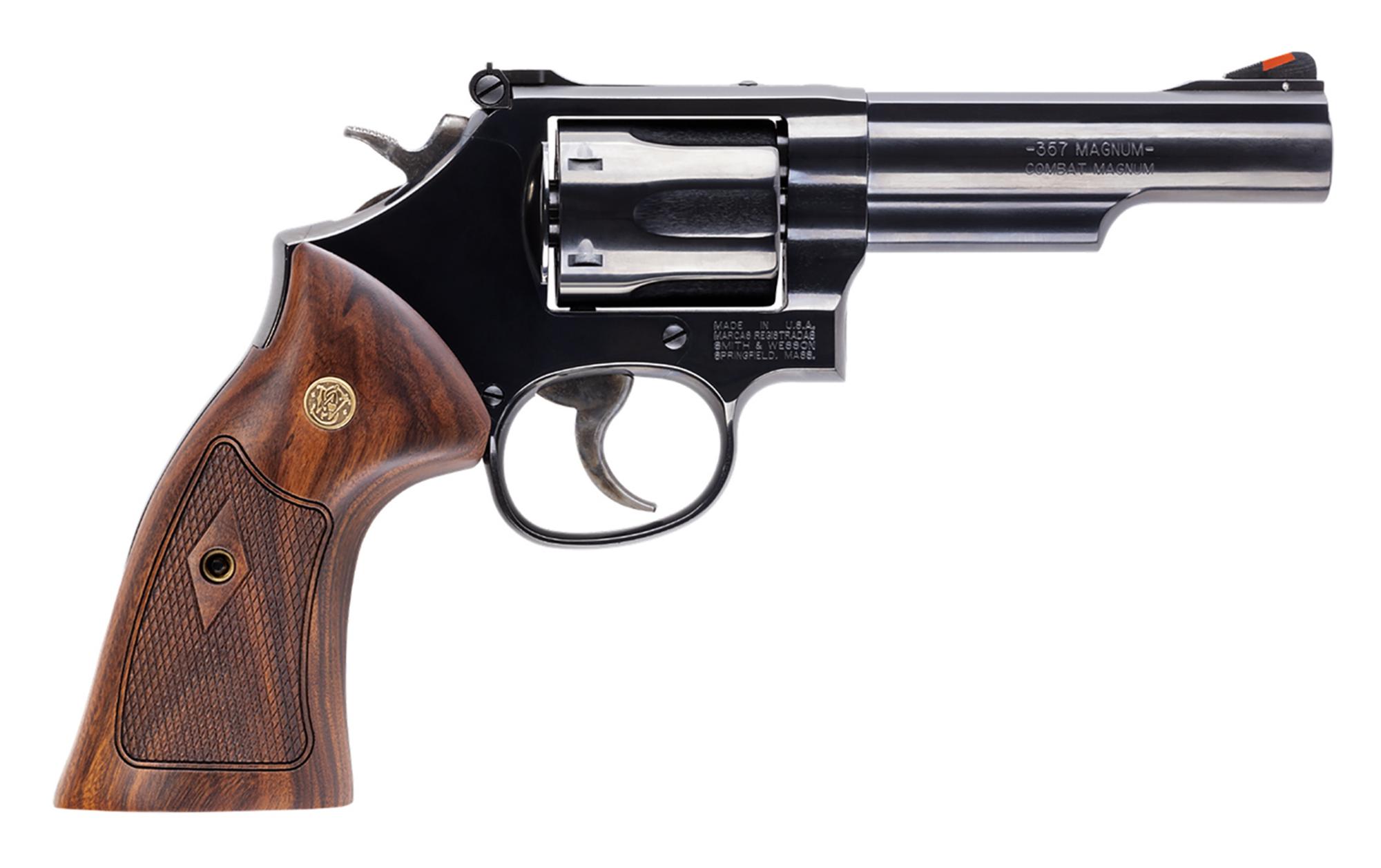 Smith and Wesson Model 19 Revolver 14046, 357 Mag, 4.25", Wood Grips, Blued Finish, 6rd