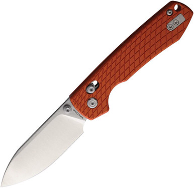 Vosteed Cutlery Raccoon Folding Knife - 3.25" Nitro-V Satin Drop Point Blade, Textured Orange Aluminum Handles