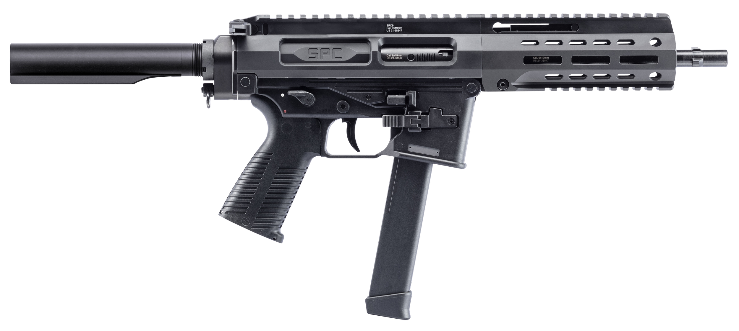 B&T SPC9 Semi-Auto Pistol BT-500003-AB, 9mm, 9 in, Black Grip, Black Finish, 30 Rds