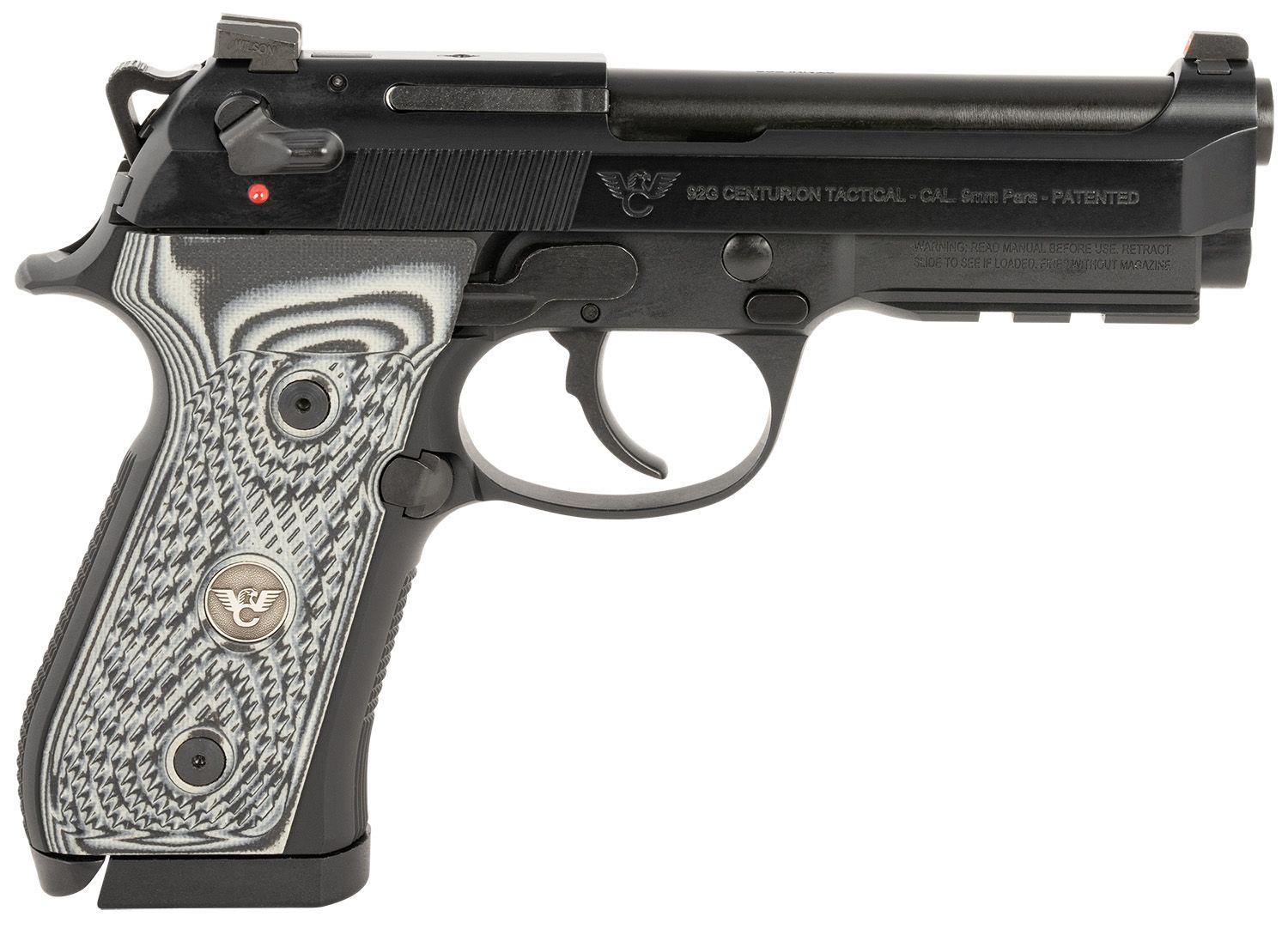 Wilson Combat 92G Centurion Pistol BER-92CT-9, 9mm Luger, 4.25in, Gray/Black G10 Grips, Black Finish, 20 Rds