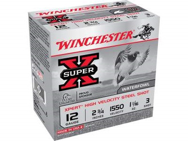 Winchester 12 Gauge Xpert High Velocity Ammunition WEX123 2-3/4" 1-1/16 oz #3 Non-Toxic Steel Shot CASE 1550fps 250 rounds