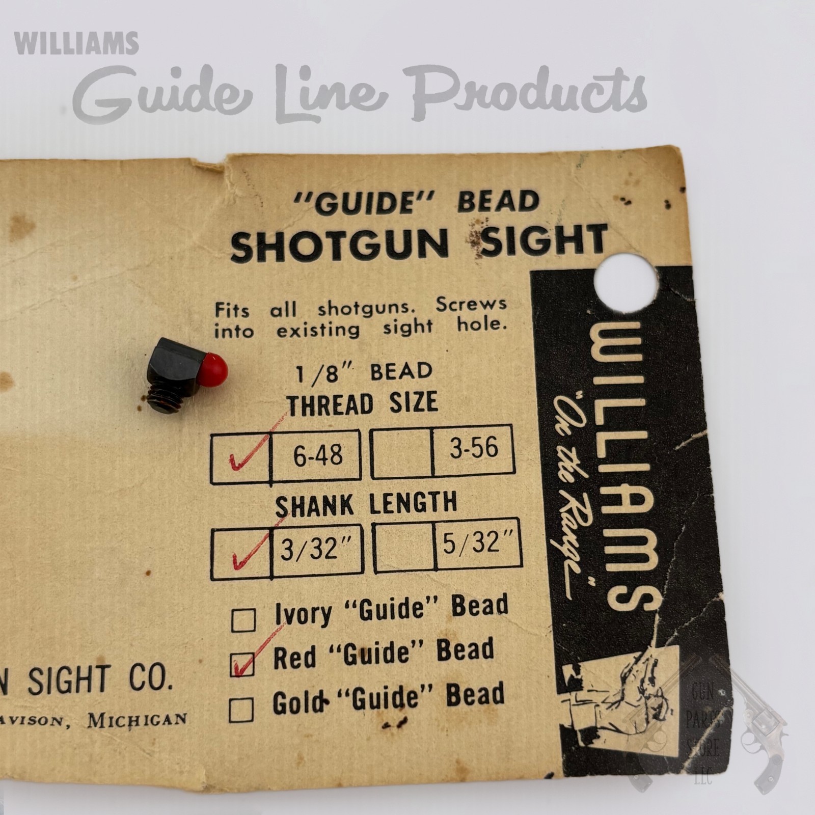WILLIAMS Guide Bead Shotgun Sight – 6-48 Thread, 3/32 Shank – Red Bead